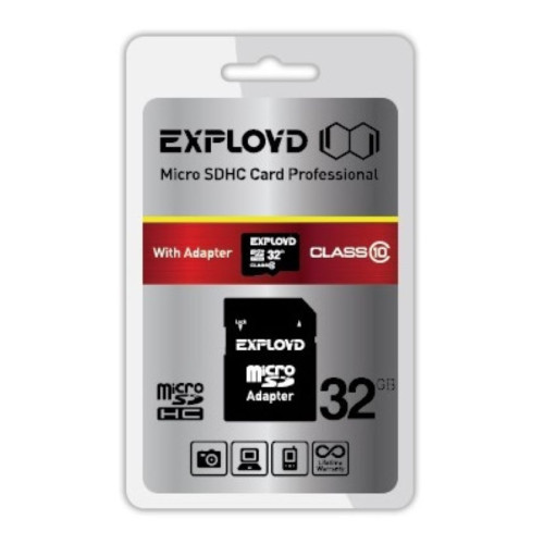 Карта памяти EXPLOYD MicroSDHC 32GB Class10 + адаптер SD