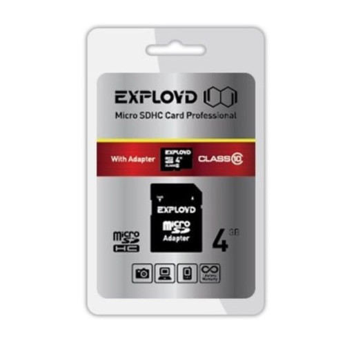 Карта памяти EXPLOYD MicroSDHC 4GB Class10 + адаптер SD