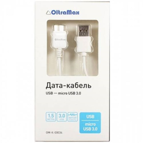 Дата-кабель OLTRAMAX OM-K-00034 USB - microUSB3.0 - 1,5м белый (пружина)